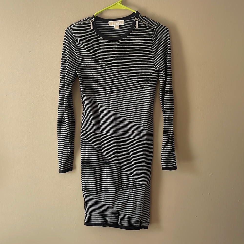 Michael Michael Kors striped black and gray body con dress- size x- small